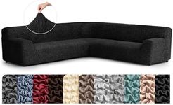 PAULATO BY GA.I.CO. Stretch Corner Sectional Couch Covers – Corner Sofa Cover – Elastic L Shape Sofa Slipcover - Sectional Slipсovers - Washable Furniture Protector - Black (198”-240” Wide)