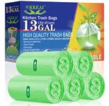 OKKEAI Biodegradable Garbage Bags 13 Gallon Tall Kitchen Trash Bags Compostable Bags Recycling 49 Liter Bin Liners for Lawn Kitchen,Home,Office,Green,60 Counts(Fits 10-15 Gallon Bins)