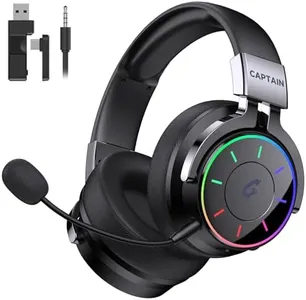 COOLV 2.4GHz Wireless Gaming Headset for PC, PS5, PS4 - RGB Light, 60 HR Battery, 7.1 Surround Sound, Bluetooth 5.4 Gaming Headphones with Mic (Black)