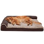 Furhaven Pet Dog Bed - Deluxe Orthopedic Two-Tone Plush Faux Fur & Suede L Shaped Chaise Lounge Living Room Corner Couch Pet Bed w/ Removable Cover for Dogs & Cats, Espresso, Jumbo, (L Chaise) Two-Tone Espresso, 4. Jumbo (44541081BX)