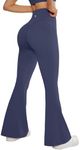 SUUKSESS Women Flare Leggings Scrunch Butt Lifting Bootcut High Waisted Tummy Control Bell Bottom Yoga Pants (Navy Blue,M)