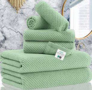 Green Towels for Bathroom - 100% Cotton | Quick Dry | Lightweight | Thick | Soft, 6 Piece Towel Set, 2 Large Bath Towels 30x56, 2 Hand Towels 18 x 28, 2 Wash Cloths 13 x 13, Towel Gift Set, Sage Green