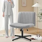 Brick Attic Armless Office Chair no Wheels, Ergonomic Wide Seat Swivel Desk Chair, Height Adjustable Cross Legged Comfortable Computer Chair for Living Room, Vanity Accent Chair LightGray