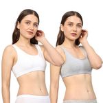 PETAL BEAUTY Cotton Sports Bra Combo Sets for Women Trendy Designs Comfortable Bra for Girl Stylish and Lightweight Bra for Women, Pack of 2 (X-Large_White-Gray)