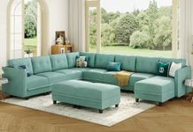 LLappuil Modular Sectional Sofa, Oversized U Shaped Sofa with Storage, Sectional Couch for Living Room, Faux Leather Fabric Waterproof Sofa, 9 Seats with 2 Ottomans, Aqua Blue