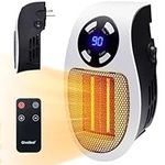 Space Heater 450W Programmable Wall Outlet Safe and Quiet Electric Heaters with remote control, LED Display, Adjustable Thermostat, Timer and Overheat Protection Portable Heater for Office Room