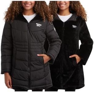 Reebok Women's Winter Jacket - Reversible Quilted Puffer with Sherpa Fleece Lining – Parka Coat for Women (S-3X, Plus Size), Jet Black, Large