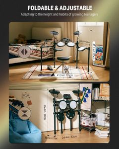 Donner DED-70 Kids Electric Drum Kit – 150 Sounds, Mesh Pads, USB MIDI, Cymbals, Pedals, Throne, Headphones, Sticks