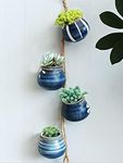 Xihaoer 4-Pot Bright Pastel Ceramic Hanging Flower Planter Set (Blue)