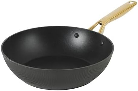Oster Platinum Abbottsford 11-Inch Matte Black Ceramic Nonstick Wok with Gold Stainless Steel Handle — Flat Bottom, Oven & Induction Safe