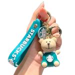 Ash & Roh Whimsical 3D Silicon Tram Couple Keychain Set: Boy-Girl Car Keychain Fashion with Bag Charm & Strap - Adorable Cartoon Model Toy Doll Gifts (starbucks bear green)