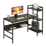 Dripex Computer Desk with 4 Tier Storage Shelves - 41.7 Inch Student Study Table with Bookshelf Modern Wood Desk with Steel Frame Home Office Workstation(Dark Walnut)