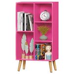 LEYAOYAO 5 Cube Bookshelf, 3-Tier Bookcase with Legs, Pink Kids Book Shelf Cute Storage Organizer, Free Standing Open Toy Shelves Modern Bookshelves,Wood Display Bookcases for Bedroom,Living Room