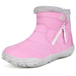 Sisttke Boys Girls Minimalist Barefoot Winter Shoes Minimalist Snow Boots Big Kids Waterproof Slip on Warm Fur Lined Ankle Booties Outdoor Sneakers Wide Toe Box (Pink, 36, 4 US Big Kid)