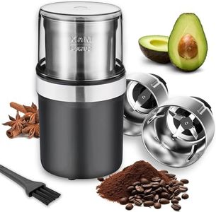 Electric Coffee Grinder & Spice Grinder, 3.5oz /100g Capacity, Dual Leaf Stainless Steel Blade for Coffee Beans, Herbs, Nuts, 2 Removable Stainless Steel Bowls - Perfect for Home, Kitchen, Camping