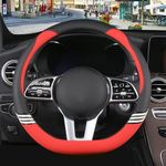 Binsheo Cute Steering Wheel Cover D Shape for Women Men Breathable Universal 15 inch,Black and Red