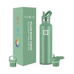 IRON °FLASK Camping & Hiking Hydration Canteens - 3 Lids (Narrow Straw Lid) Leak Proof Vacuum Insulated Stainless Steel - Hot & Cold Double Walled Sports Water Bottle - Sage, 24 Oz