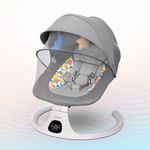 CAREIT Baby Electric Automatic Swing Rocker with Detachable Tray and Soft Cushion, Adjustable Backrest, Safety Belt, Mosquito Net Baby Bouncer, and Ultimate Comfort Convenience - PatternGrey Color