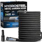Hydrosteel 50 Ft Garden Hose, 3 Layer Stainless Steel Metal Water Hose 50Ft, Heavy Duty Flexible Lightweight Crush/Kink Resistant, Tangle Free Non Expandable Garden Hose 500 PSI AS SEEN ON TV