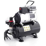 Timbertech Professional Piston Airbrush Compressor with Cooling Down Fan ABPST08 Airbrush Mini Compressor Oil-Less Quiet Spraying Air Compressor with Tank 220-240V