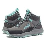 Avia Grit Sport Women’s Hiking Boots, Mid Top Ankle Trail Shoes for All Weather, Dark Grey/Medium Grey/Teal Green, 8