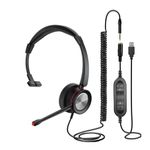 Single Ear USB-A/3.5mm PC Headset with Noise Cancelling Microphone, Call Center Office USB Headphone Works for Tablet Laptop Mac Cellphones for Teams, Zoom, Webex Softphones