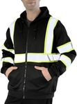 sesafety High Visibility Safety Sweatshirt for Men, Class 3 Reflective Zippered Hooded Sweatshirt, Hi-Vis Safety Hoodie with Black Bottom