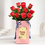 FlowerAura Fresh Live Flower Bouquet of 12 Red Roses In "Thank You" Box For Birthday Gift, Anniversary Gift, Wedding Gift, Congratulations Gift & Gift For Special Occasions (Same Day Delivery)