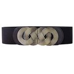 SYGA Women Cinch Belt, PU Leather Stretchy Waist Belt with Woven Metal Buckle, Retro Style Black