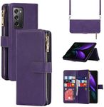 SunYoo for Galaxy Note Z Fold2 5G Zipper Wallet Case Crossbody Wrist Strap,Coque for Samsung Z Fold 2 5G Card Holders,Leather Cover Lanyard Wristlet étui portefeuille for Galaxy Z Fold2 - Purple