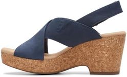 Clarks Women's Giselle Dove Wedge Sandal, Navy Nubuck, 6