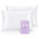 Silk-Pillow-Cases 2 Pack 25 Momme for Hair and Skin, Mulberry Silk Pillowcase Queen Size with Hidden Zipper, Cooling Breathable Smooth, 20''×30'', White