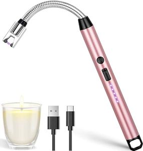 Candle Lighter, Electric Lighter Arc Windproof Flameless with 360° Flexible Neck & LED Power Display, USB Rechargeable Lighter for BBQ, Grill, Camping, Fireplace, Stove (Rose Gold)