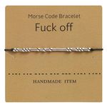 2 Pairs of Morse Code Bracelet Silver Plated Beads on Silk Cord Friendship Bracelet Gift with Meaning Card, Secret Message Gift for Women Men (Fuck off)