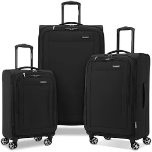 Samsonite Saire LTE Softside Expandable Luggage with Spinner Wheels, Black, 3-Piece Set (Carry On/Medium/Large)