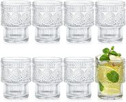 Kingrol Drinking Glasses Set of 8, 6.5 Ounces Stackbale Water Glasses, Vintage Glassware for Cocktail, Whiskey, Juice, Iced Coffee, Iced Tea, Bar Accessories