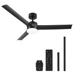 VONLUCE Ceiling Fans with Lights, 52 inch Ceiling Fan and Remote, Modern Ceiling Fan with 3 Blades, 6 Speeds Quiet Reversible DC Motor, Bedroom Patios Farmhouse Indoor Outdoor, Black