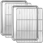 CEKEE Baking Sheet with Rack Set (2 Baking Pans + 2 Baking Racks), Stainless Steel Cookie Sheets for Baking Nonstick, Heavy Duty Jelly Roll Pans, Warp Resistant & Rust Free, Size 16 x 12 x 1 Inches