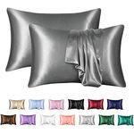 MR&HM Satin Pillowcase for Hair and Skin, Silk Satin Pillowcase 2 Pack, Queen Size Pillow Cases Set of 2, Silky Pillow Cover with Envelope Closure (20x30, Dark Grey)