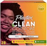 Playtex Clean Comfort Organic Cotton Tampons, Multipack (14ct Regular/14ct Super Absorbency), Fragrance-Free, Organic Cotton - 28ct