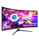 CRUA Gaming Monitor 34-Inch Curved Ultrawide WQHD Monitor 3440 x 1440 R1500 up to 165Hz DisplayPort x2 99% sRGB 1ms Picture by Picture, Machine Black