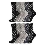 Ladies/Womens Multi 10 Pair Pack of Black Cotton Rich Cute Thin Dress Socks (Polka Dots)