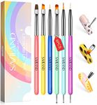 SAVILAND 6PCS Nail Art Brushes Set – Multifunctional Nail Brushes for Nail Art Nail Design Brush Gel Nail Brush for Nail Extension Nail Art Liner Brush 3 Sizes Dotting Tools for DIY