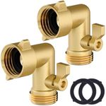 Twinkle Star 90 Degree Garden Hose Elbow with Shut Off Valve 2 Pack, 3/4" Heavy Duty Hose Adapter with 2 O-rings, Solid Brass Gooseneck Garden Hose Connector