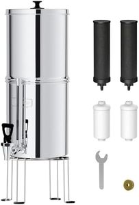 Waterdrop Gravity-fed Water Filter System, NSF/ANSI 42&372 Standard, 2.25G Stainless-Steel System with 4 Filters, Metal Water Level Spigot and Stand, Reduces Chlorine-King Tank Series, WD-TK-FS