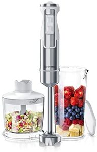 Arendo - Edelstahl Stabmixer Set 1000 Watt - vierflügeliges Messer - Pürierstab - Variabler Geschwindigkeitsregler - Turbotaste – 600 ml Messbecher – Geprüfte Sicherheit, weiß