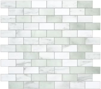 10-Sheet Subway Peel and Stick Backsplash Tile, 11.3" x 10.8" Emerald Green Stone Composite Marble Looks Self Adhesive Waterproof Wall Tile, Stick on Tiles for Kitchen Bathroom Shower Fireplace