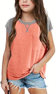 Imily Bela Girls T Shirts Kids Tops Casual Short Sleeve Raglan Summer Clothes with Pocket Orange