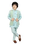 AHHAAAA Kids Indian Ethnic Velvet Waistcoat Silk Kurta Pyjama Set Bollywood Style Wedding Ethnic for Boys (Turquoise, 8-9 Years)