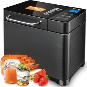 KEEPEEZ 710W Bread Maker, 17-in-1 Bread Machine Stainless Steel with Ceramic Pan and Nut Dispenser, 2 Paddles, 15H Timer&1H Keep Warm, 2LB Bread Maker Machine with 3 Loaf Sizes 3 Crust Colors,Recipes